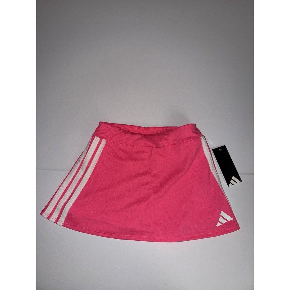 Adidas Girls Large Skort Pink White Stripe Logo School Athletic Kids Bright NWT